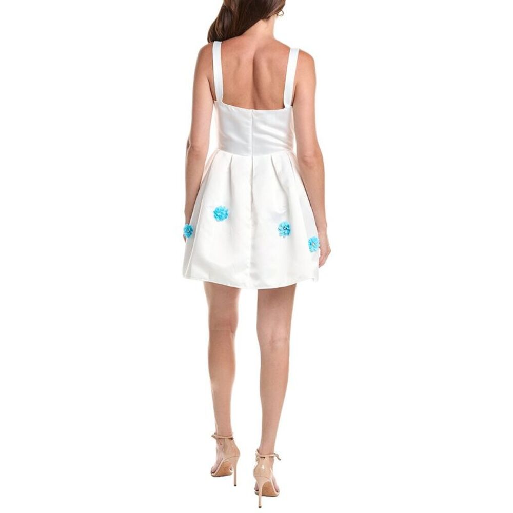 Rene Ruiz Womens Square Neck A-Line Faille Dress, White - Picture 2 of 3